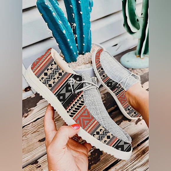 Shoes - Aztec Geometric Slip On Flat Sneakers